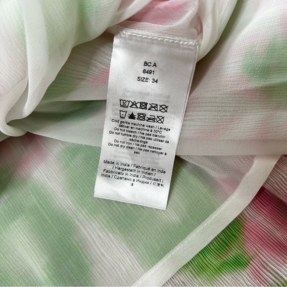 NWT Ganni Pleated Georgette Mini Dress Green Pink Floral Size 34/2 Wedding Guest - Picture 5 of 13